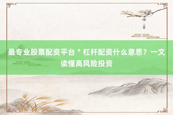 最专业股票配资平台 * 杠杆配资什么意思？一文读懂高风险投资