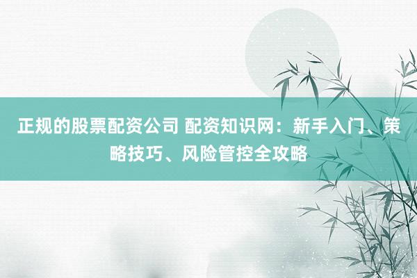 正规的股票配资公司 配资知识网：新手入门、策略技巧、风险管控全攻略