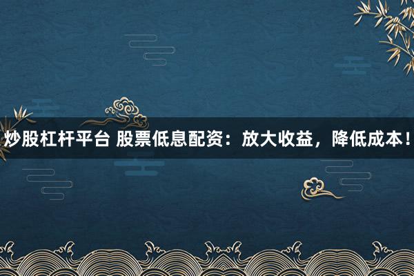 炒股杠杆平台 股票低息配资：放大收益，降低成本！